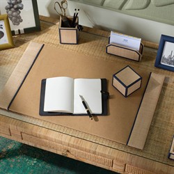 Pigeon and Poodle Hanford Coastal Natural Raffia Navy Blue Leather Trim Decorative Box - Set of 2|