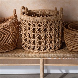 Pigeon and Poodle Olivia Coastal Natural Woven Water Hyacinth Floor Basket - Set of 2|