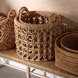 Pigeon and Poodle Olivia Coastal Natural Woven Water Hyacinth Floor Basket - Set of 2|