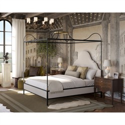 Beatrice Updated Traditional Beige Performance Iron & Brass Canopy Bed - Queen|