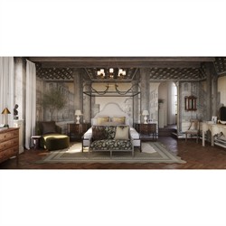 Beatrice Updated Traditional Beige Performance Iron & Brass Canopy Bed - Queen|