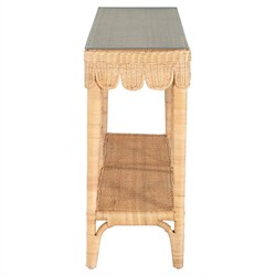Anissa Coastal Beach Natural Woven Rattan Rectangular Scalloped Console Table|