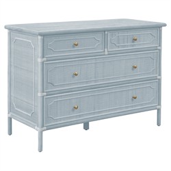 Ava Coastal Beach Light Blue Woven Rattan Dresser|