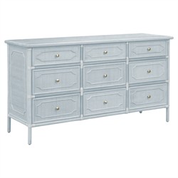 Ava Coastal Beach Light Blue Woven Rattan Long Dresser|