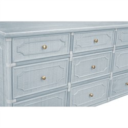 Ava Coastal Beach Light Blue Woven Rattan Long Dresser|
