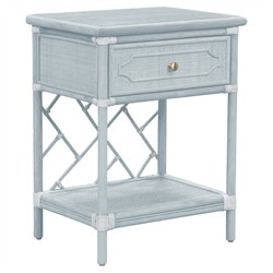 Ava Coastal Beach Light Blue Woven Rattan Nightstand|