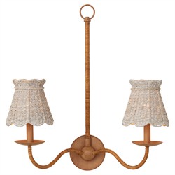 Aelle Coastal Whitewash Seagrass Scalloped Shade Double Armed Sconce|