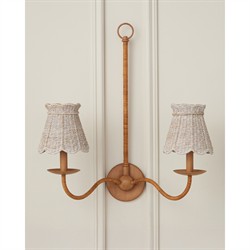 Aelle Coastal Whitewash Seagrass Scalloped Shade Double Armed Sconce|