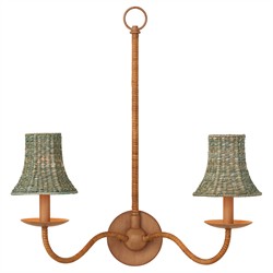 Aelle Coastal Teal Green Seagrass Bell Shade Double Armed Sconce|