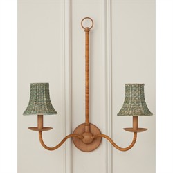 Aelle Coastal Teal Green Seagrass Bell Shade Double Armed Sconce|