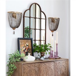 Donnovan Traditional Antique Brown Iron Scalloped Wall Mirror|