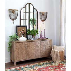 Donnovan Traditional Antique Brown Iron Scalloped Wall Mirror|