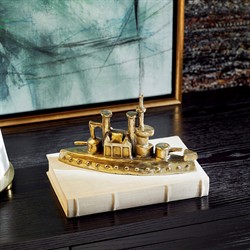 Leon Updated Traditional Aged Brass Iron Boat Sculpture|