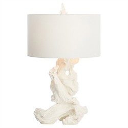 Estelle Coastal Beach White Linen Driftwood Table Lamp|