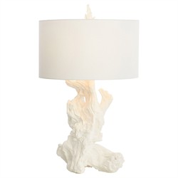 Estelle Coastal Beach White Linen Driftwood Table Lamp|
