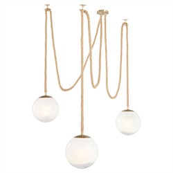 Shiloh Coastal Beach Rope White Glass Globe 3 Light Pendant|