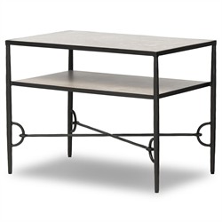 Ceasar French Country Beige Marble Wide Nightstand|