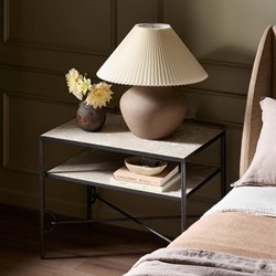 Ceasar French Country Beige Marble Wide Nightstand|