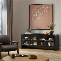Sheila Updated Traditional Black Iron Curved Media Console - 70"|