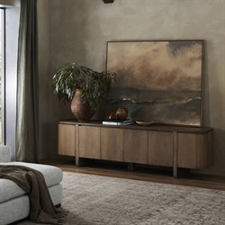 Christina Modern Classic Brown Oak Curved Media Cabinet - 92"|
