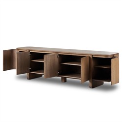 Christina Modern Classic Brown Oak Curved Media Cabinet - 92"|