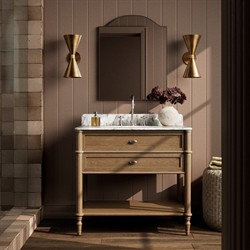 Tacorey French Country Carrara Marble Brown Oak Vanity Sink - 36"|