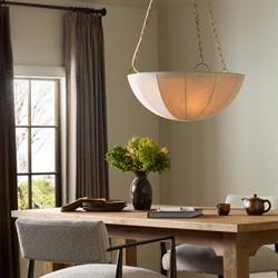 Tegan Updated Traditional Tan Linen Shade Antique Brass Iron Pendant|