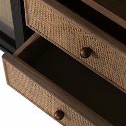 Elsa Updated Traditional Black Wood Rattan Arched China Cabinet|