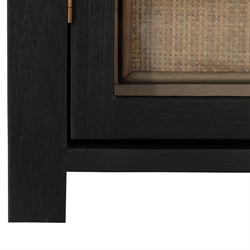 Elsa Updated Traditional Black Wood Rattan Arched China Cabinet|