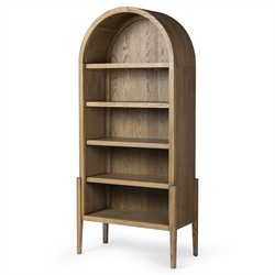 Ivan Updated Traditional Brown Oak Wood Arched Bookcase|