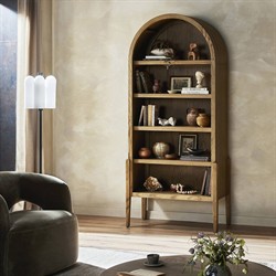 Ivan Updated Traditional Brown Oak Wood Arched Bookcase|