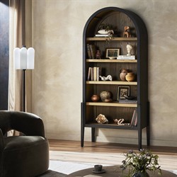 Ivan Updated Traditional Brown Black Oak Wood Arched Bookcase|