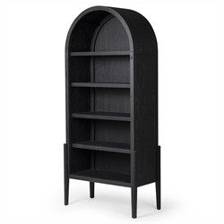 Ivan Updated Traditional Black Oak Wood Arched Bookcase|