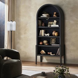 Ivan Updated Traditional Black Oak Wood Arched Bookcase|