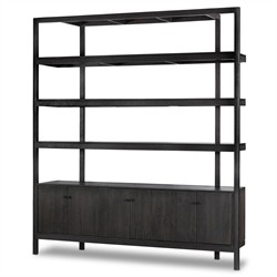 Rissa Modern Classic Black Acacia Wood Wide Bookcase|