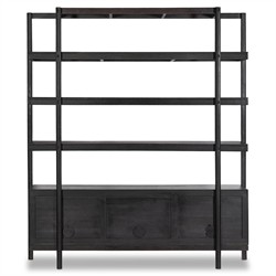 Rissa Modern Classic Black Acacia Wood Wide Bookcase|
