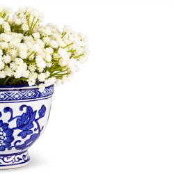 Kolette Traditional White Baby's Breath Toile Vase Faux Floral Arrangement|