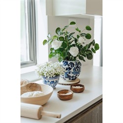 Kolette Traditional White Baby's Breath Toile Vase Faux Floral Arrangement|