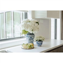 Kolette Traditional White Baby's Breath Toile Vase Faux Floral Arrangement|