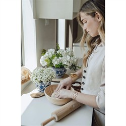 Kolette Traditional White Baby's Breath Toile Vase Faux Floral Arrangement|