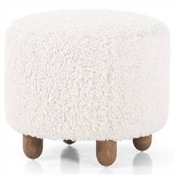 Waverly Modern Classic Off White Faux Shearling Round Ottoman|