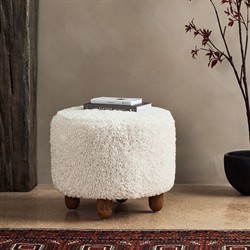 Waverly Modern Classic Off White Faux Shearling Round Ottoman|