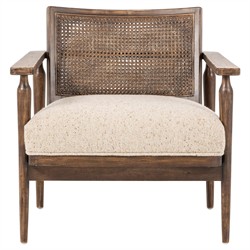 Xander Rustic Lodge Brown Woven Cane Taupe Linen Wood Arm Chair|