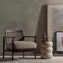 Xander Rustic Lodge Brown Woven Cane Taupe Linen Wood Arm Chair|