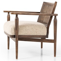 Xander Rustic Lodge Brown Woven Cane Taupe Linen Wood Arm Chair|