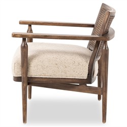Xander Rustic Lodge Brown Woven Cane Taupe Linen Wood Arm Chair|