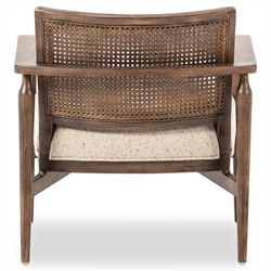 Xander Rustic Lodge Brown Woven Cane Taupe Linen Wood Arm Chair|