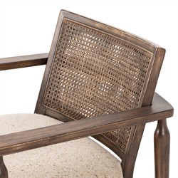 Xander Rustic Lodge Brown Woven Cane Taupe Linen Wood Arm Chair|