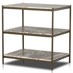 Kian Modern Classic Grey Marble Antique Brass Nightstand|