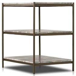 Kian Modern Classic Grey Marble Antique Brass Nightstand|